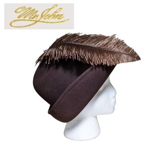 MR. JOHN Vintage 100% Wool Umber Hat w/ Ostrich Feather